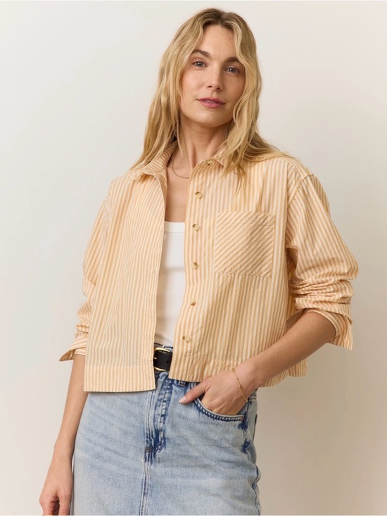 Marine Layer Tops - Mia Cropped Shirt in Cali Poplin in Marigold